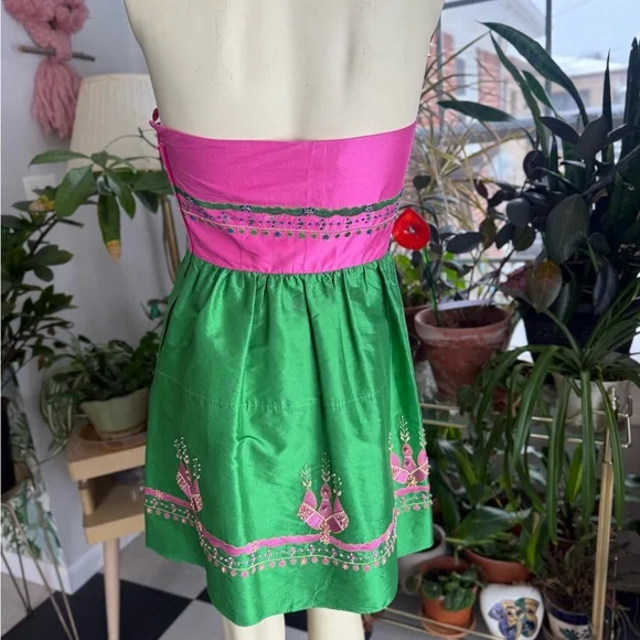 Vintage Betsey Johnson 100% Silk Beaded Strapless Dress Embroidered Size 4 - Picture 3 of 6